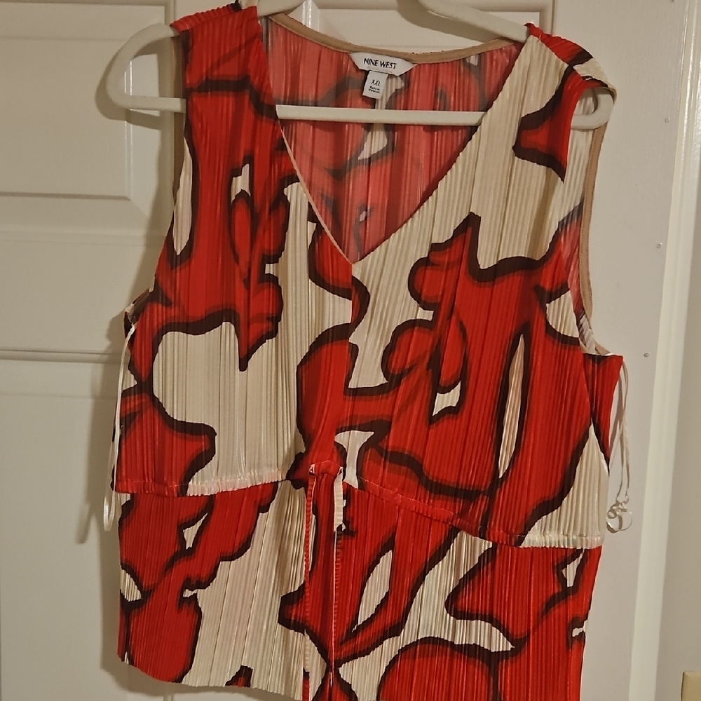 Nine West Red and White Patterned Blouse